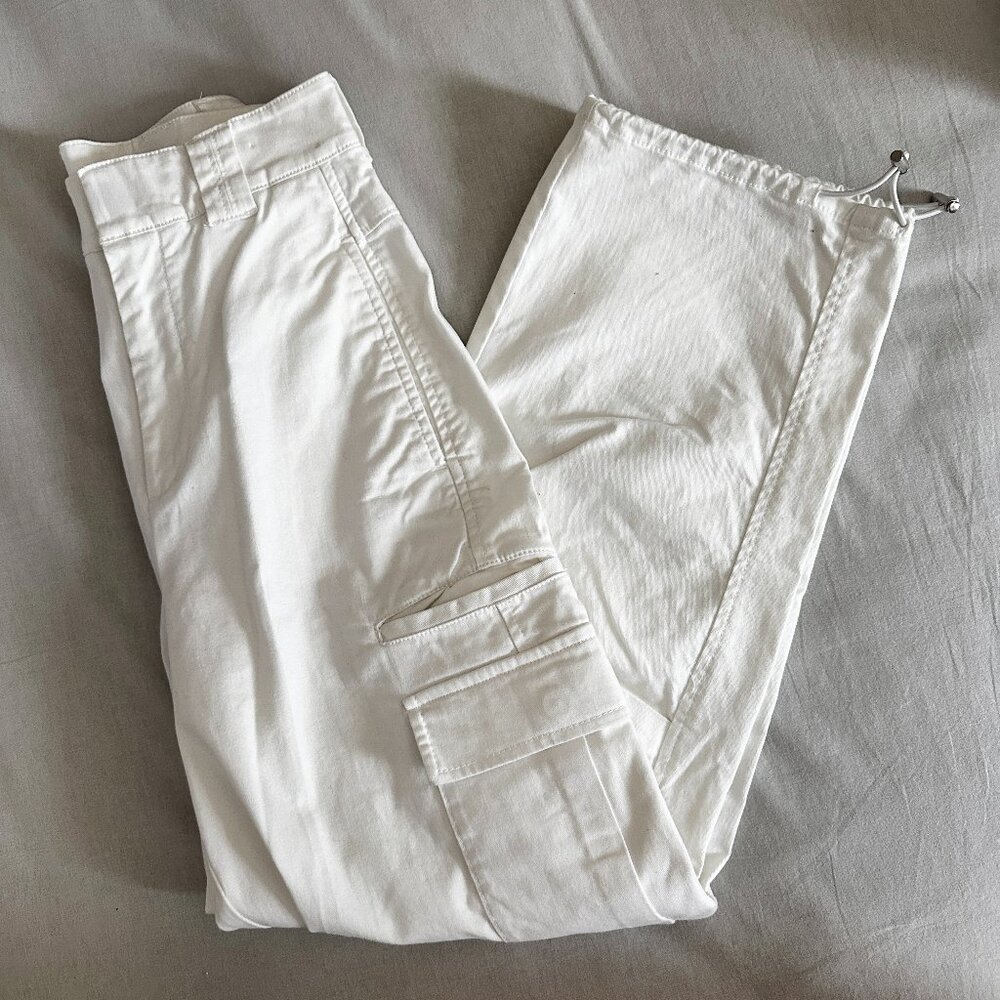 Babaton White High-rise Cargo Jeans, Size 00